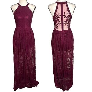 Honey Belle Floral Lace‎ Maxi Dress Sz Small Sheer Fairy Boho Formal Sleeveless